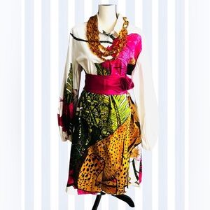 Sassy Jones Multicolor Alexus Animal Print Shirt Dress